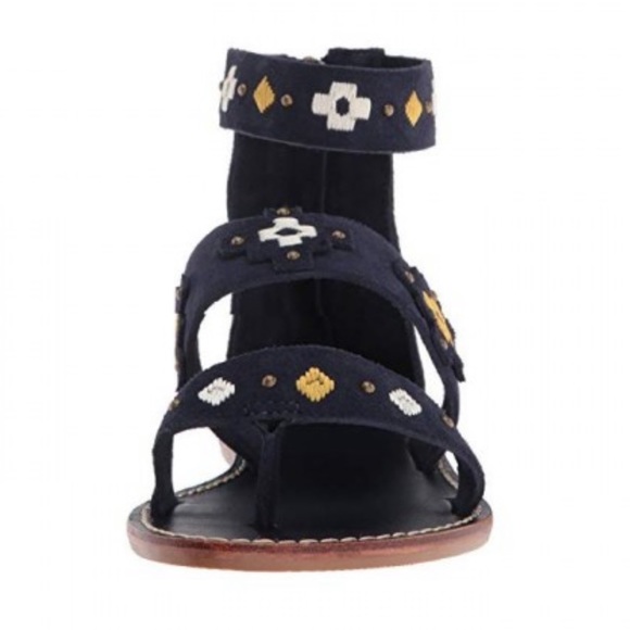 Navy Suede Boho Chic Embroidered Flat Sandal - Picture 3 of 4